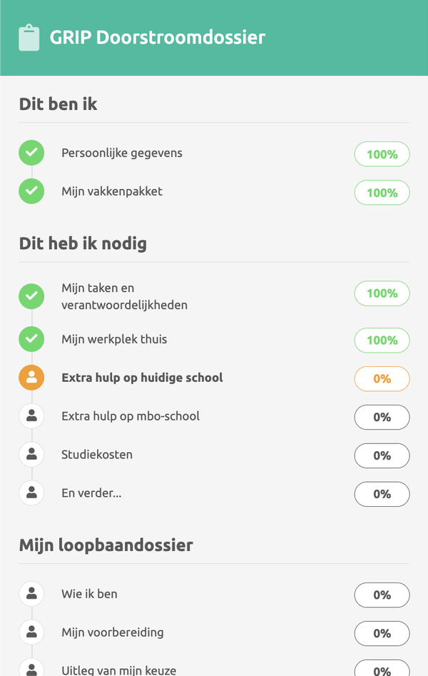 GRIP Doorstroomdossier — overzicht van stappen en voortgang